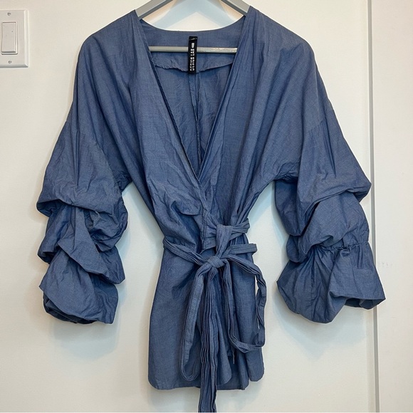 Design Lab Cotton Puff Sleeve Wrap Top - Picture 1 of 6